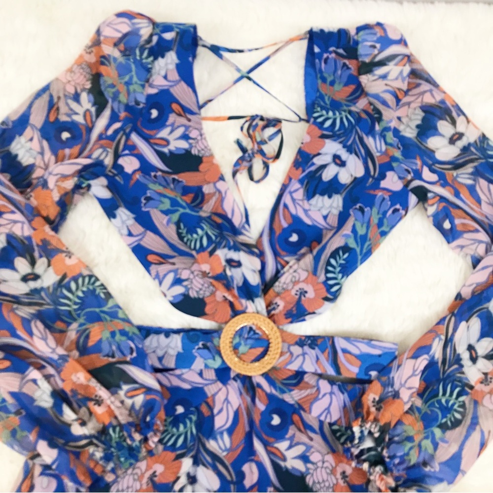 Gianni Bini Blue Floral Maxi Dress - Picture 3 of 12